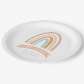 Niedlich Pink Boho Rainbow Girls Geburtstag Pappteller (Schrägansicht)