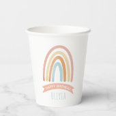 Niedlich Pink Boho Rainbow Girls Kindergeburtstag Pappbecher (Rückseite)