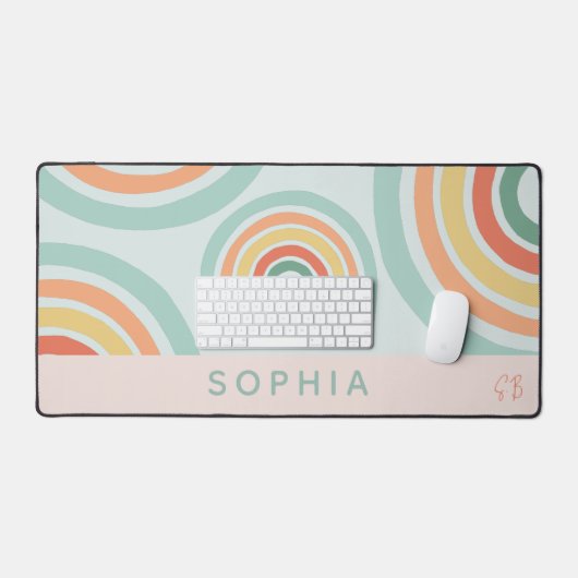 Niedlich Pink Boho Rainbow Initials Schreibtischunterlage (Tastatur & Maus)