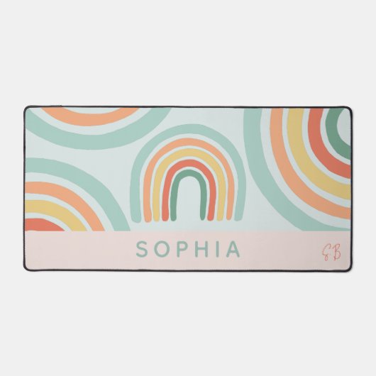 Niedlich Pink Boho Rainbow Initials Schreibtischunterlage (Vorderseite)