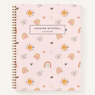 Niedlich Pink Boho Regenbogen, Schmetterling und S Notizblock