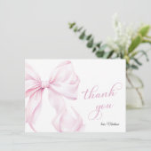 Niedlich Pink Bow Baby Dusche Dankeskarte (Stehend Vorderseite)