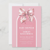 Niedlich Pink Bow Baby Dusche Einladung (Vorderseite)