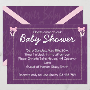 Niedlich Pink Bow Baby Girl Dusche Lila Einladung