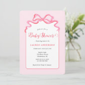 Niedlich Pink Bow Baby Shower Einladung (Stehend Vorderseite)