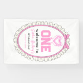 Niedlich Pink Bow Coquette 1. Geburtstag Banner (Horizontal)
