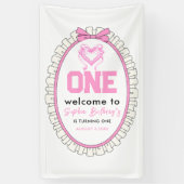 Niedlich Pink Bow Coquette 1. Geburtstag Banner (Vertikal)