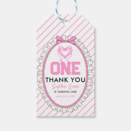 Niedlich Pink Bow Coquette 1. Geburtstag Geschenkanhänger