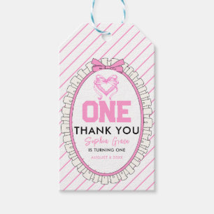 Niedlich Pink Bow Coquette 1. Geburtstag Geschenkanhänger