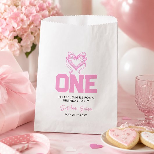 Niedlich Pink Bow Coquette 1. Geburtstag Geschenktütchen