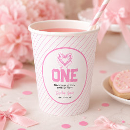 Niedlich Pink Bow Coquette 1. Geburtstag Pappbecher