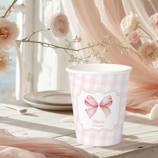 Niedlich Pink Bow Coquette 1. Geburtstag Pappbecher