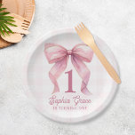 Niedlich Pink Bow Coquette 1. Geburtstag Pappteller<br><div class="desc">Niedlicher rosa Bow Coquette 1. Geburtstagspapier-Teller</div>