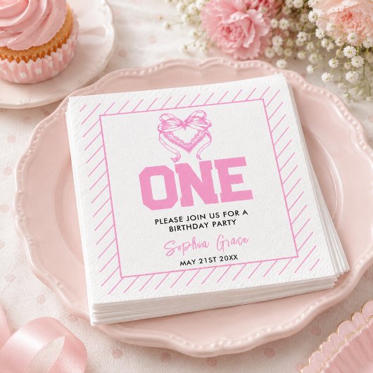 Niedlich Pink Bow Coquette 1. Geburtstag Serviette