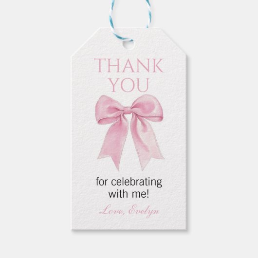 Niedlich Pink Bow Coquette Party Danke für Ihre Un Geschenkanhänger (Vorderseite)
