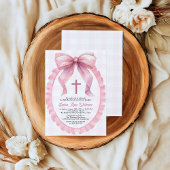 Niedlich Pink Bow Coquette Taufe Einladung