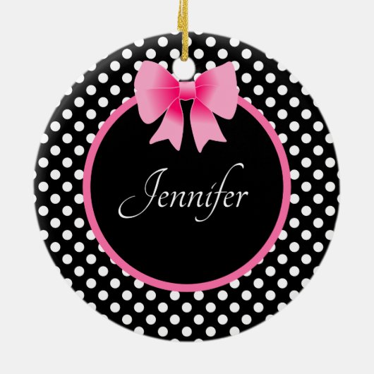 Niedlich Pink Bow Frohe Weihnachten Keramik Ornament (Hinten)