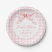 Niedlich Pink Bow Gingham Baby Girl Dusche Pappteller (Vorderseite)