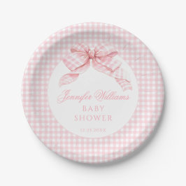 Niedlich Pink Bow Gingham Baby Girl Dusche Pappteller