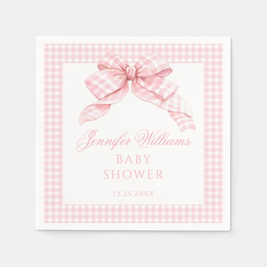 Niedlich Pink Bow Gingham Baby Showpaper Napkins Serviette (Vorderseite)