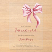 Niedlich Pink Bow Girly Quinceanera Geburtstag Acryleinladungen (Vorderseite)