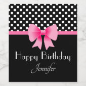 Niedlich Pink Bow Happy Birthday Weinetikett (Einzelnes Label)