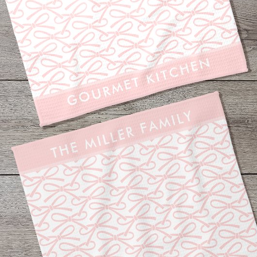 Niedlich Pink Bow Personalisierter Name Küchentüch Geschirrtuch