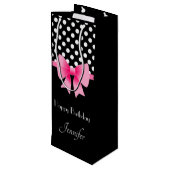 Niedlich Pink Bow Script Happy Birthday Geschenktüte Für Weinflaschen (Rückseite Schrägansicht)