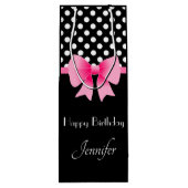 Niedlich Pink Bow Script Happy Birthday Geschenktüte Für Weinflaschen (Rückseite)