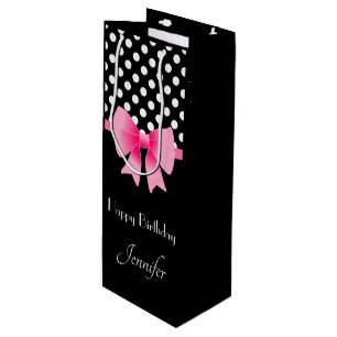 Niedlich Pink Bow Script Happy Birthday Geschenktüte Für Weinflaschen
