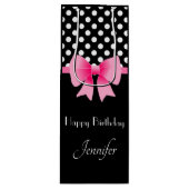 Niedlich Pink Bow Script Happy Birthday Geschenktüte Für Weinflaschen (Vorderseite)