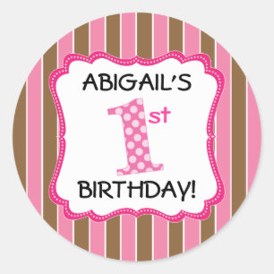 Niedlich Pink/Brown Girls zum ersten Geburtstag Runder Aufkleber