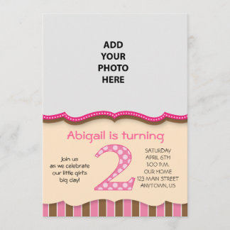 Niedlich Pink/Brown Girls Zweiten Geburtstag Einladung