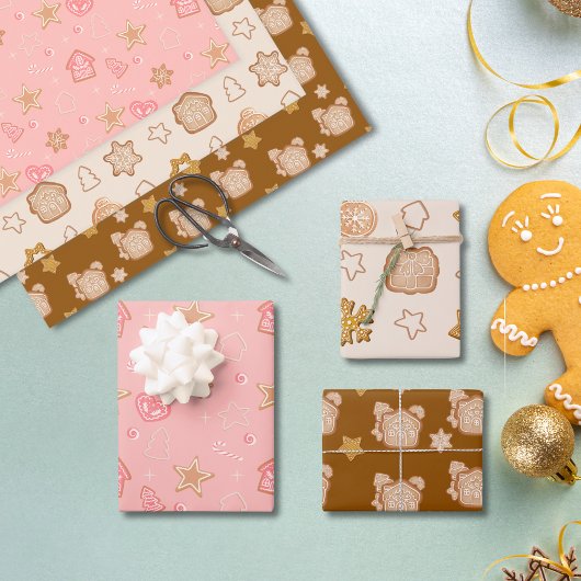 Niedlich Pink Brown Weihnachtskrümelmuster Geschenkpapier Set