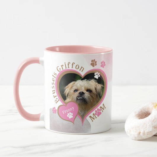 Niedlich Pink Brussels Griffon Dog Mama Foto und N Tasse (Mit Donut)