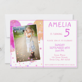 Niedlich Pink Bubbles Girly Kid's Foto Geburtstag Einladung