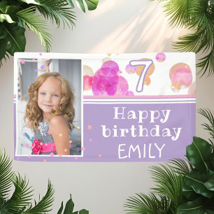 Niedlich Pink Bubbles Giro Foto Geburtstagsparty Banner