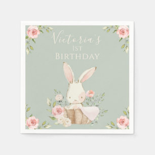 Niedlich Pink Bunny 1 Ein erster Geburtstag Grün Serviette