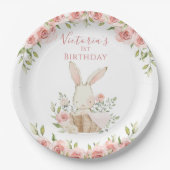 Niedlich Pink Bunny 1 Ein erster Geburtstag Pappteller (Vorderseite)