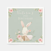 Niedlich Pink Bunny 2 Two Second Birday Green Serviette (Vorderseite)