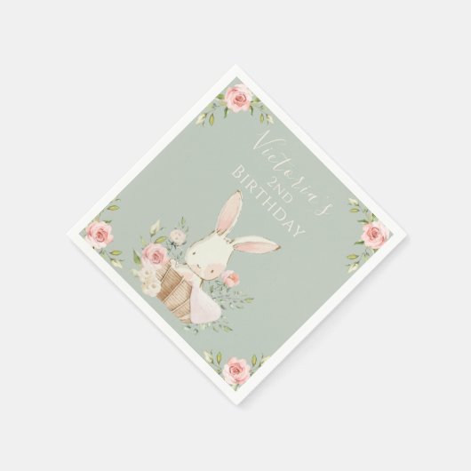 Niedlich Pink Bunny 2 Two Second Birday Green Serviette (Ecke)