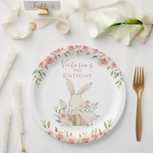 Niedlich Pink Bunny 2 Two Second Birday Pappteller
