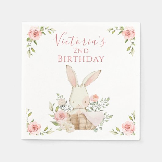 Niedlich Pink Bunny 2 Two Second Birday Serviette (Vorderseite)