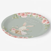 Niedlich Pink Bunny 2 Two Two Second Green Birday Pappteller (Schrägansicht)