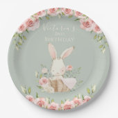 Niedlich Pink Bunny 2 Two Two Second Green Birday Pappteller (Vorderseite)