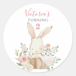 Niedlich Pink Bunny 2 Zwei Geburtstage Runder Aufkleber