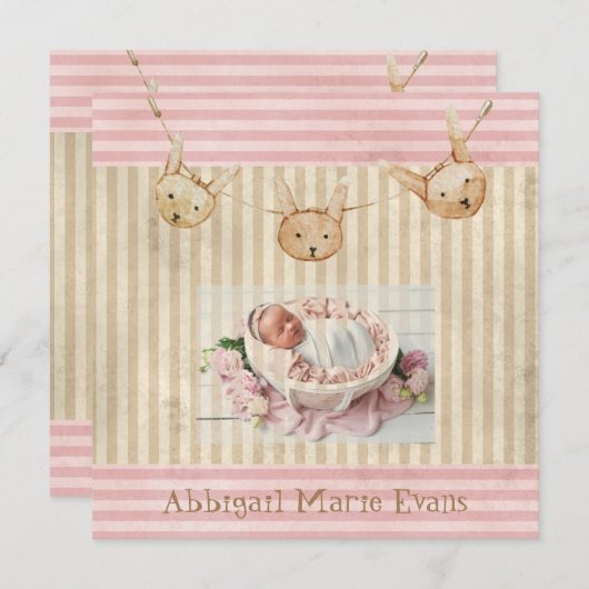 Niedlich Pink Bunny Baby Girl Geburtserklärung (Vorne/Hinten)