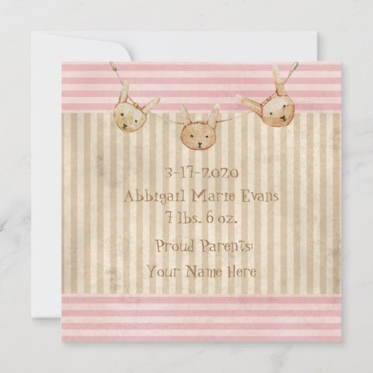 Niedlich Pink Bunny Baby Girl Geburtserklärung (Rückseite)