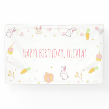 Niedlich Pink Bunny Birthday Banner Osterkaninchen