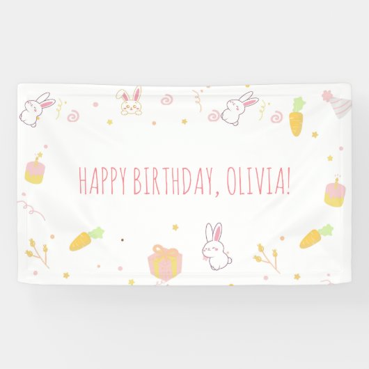 Niedlich Pink Bunny Birthday Banner Osterkaninchen (Horizontal)